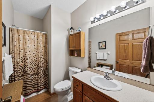 A second bathroom is convenient to the living room and the bedroom.