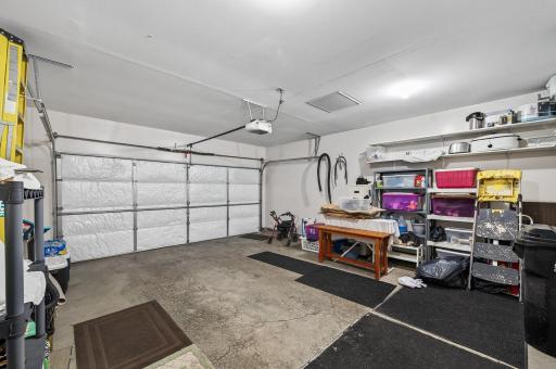 A two car garage with space for more storage.