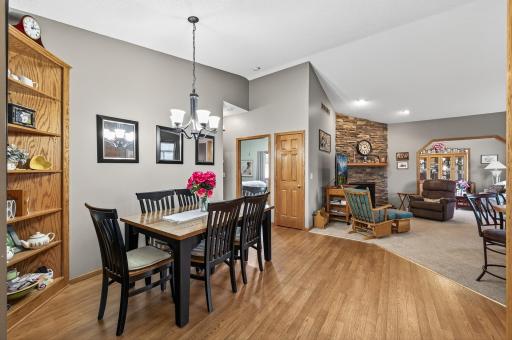 A large dining room offers ample space for casual dining or large gatherings.