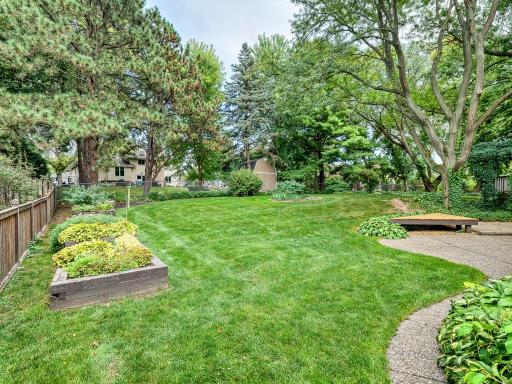 Great backyard space with raised garden beds!