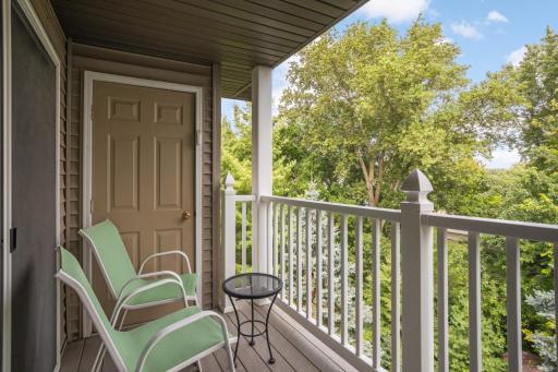 The balcony provides an ideal spot for a bistro table, plants, or simply relaxing in the open air