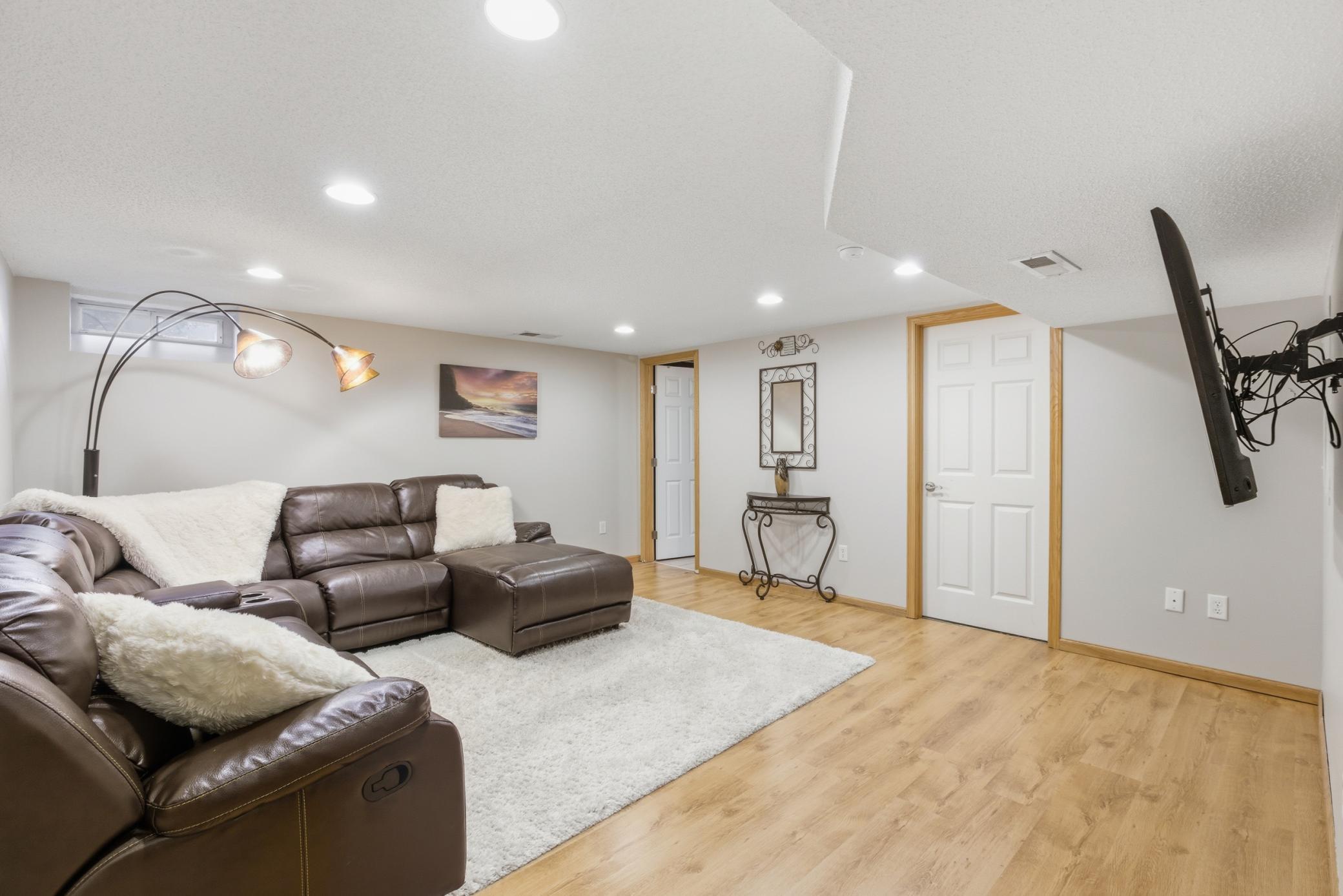 Reverse view of lower level family room