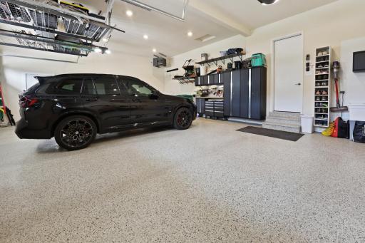 Oversized 3 stall garage with epoxy finished floor