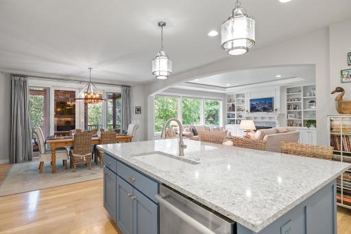 Pretty Blue Center Island with Cambria Countertops