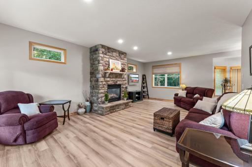 The fireplace is the perfect centerpiece for the living room.