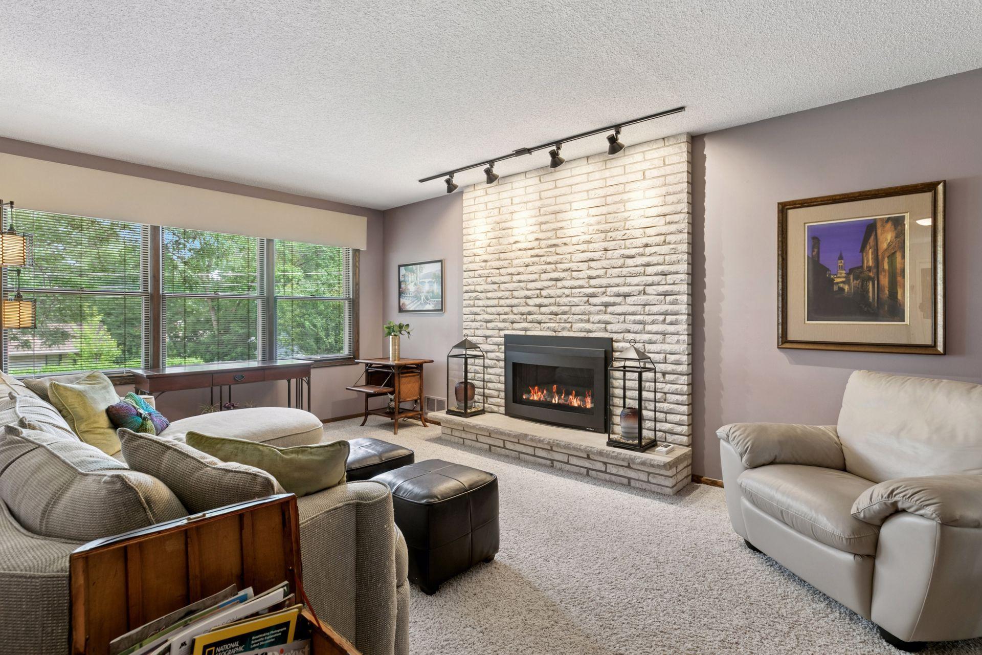 Family room with gas fireplace.