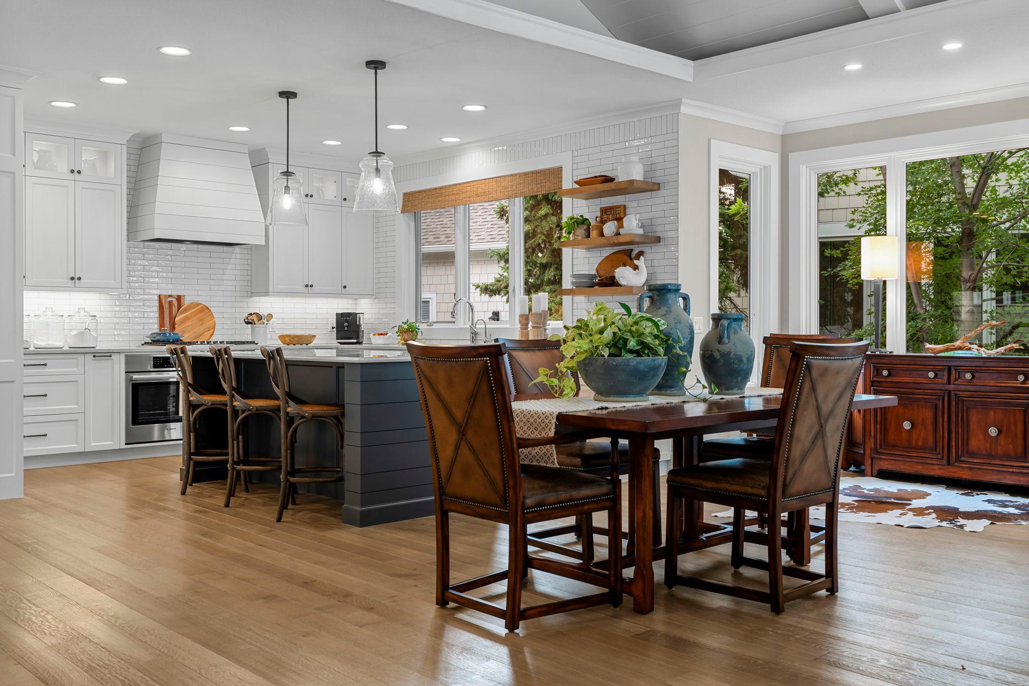 Dining room view to exceptional kitchen