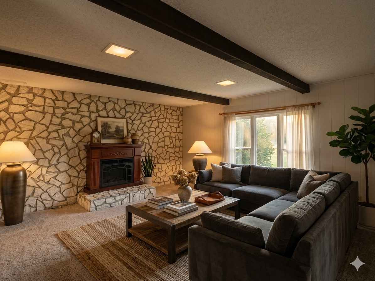 Virtually staged family room