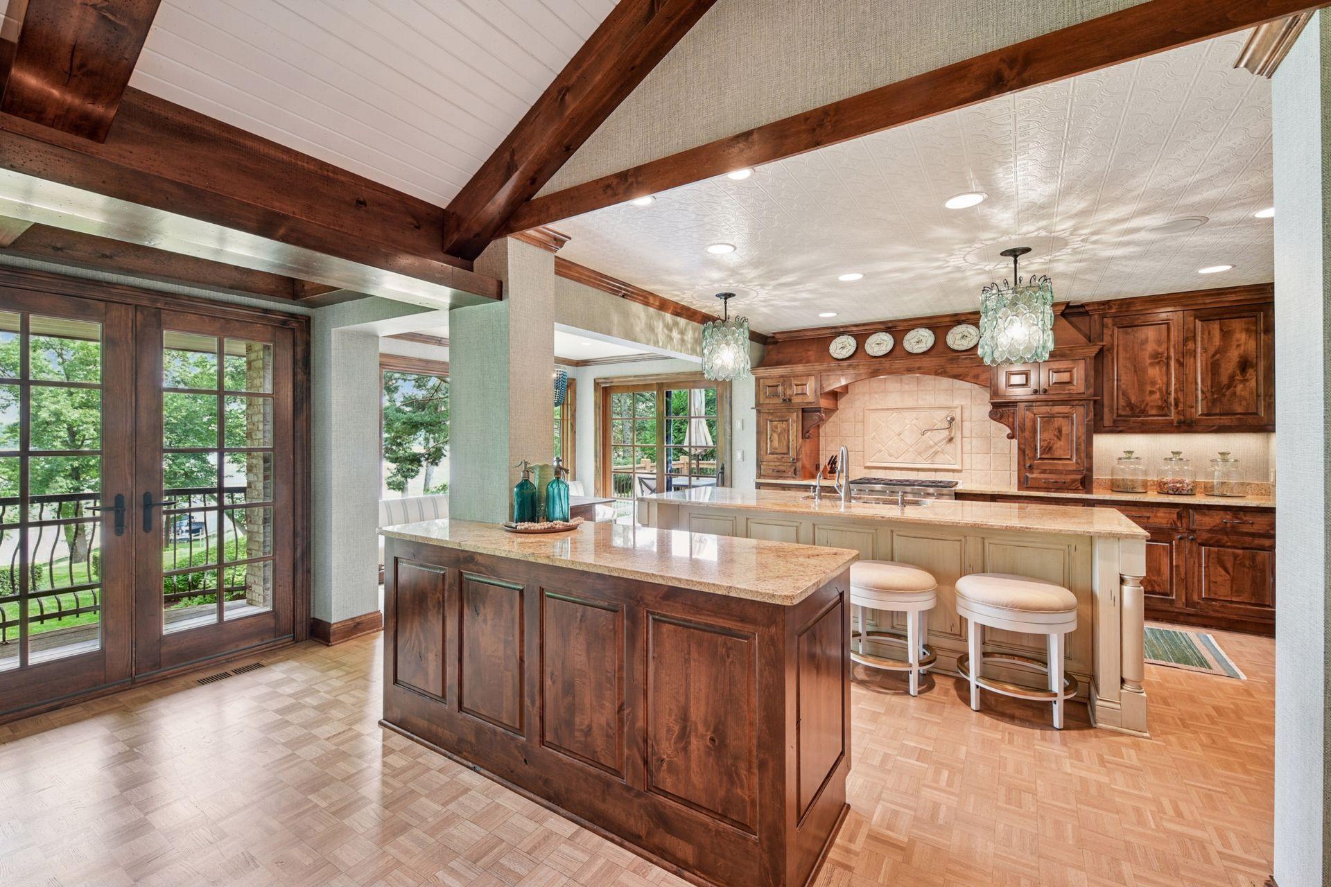 Additional center island offers generous prep space and abundant storage