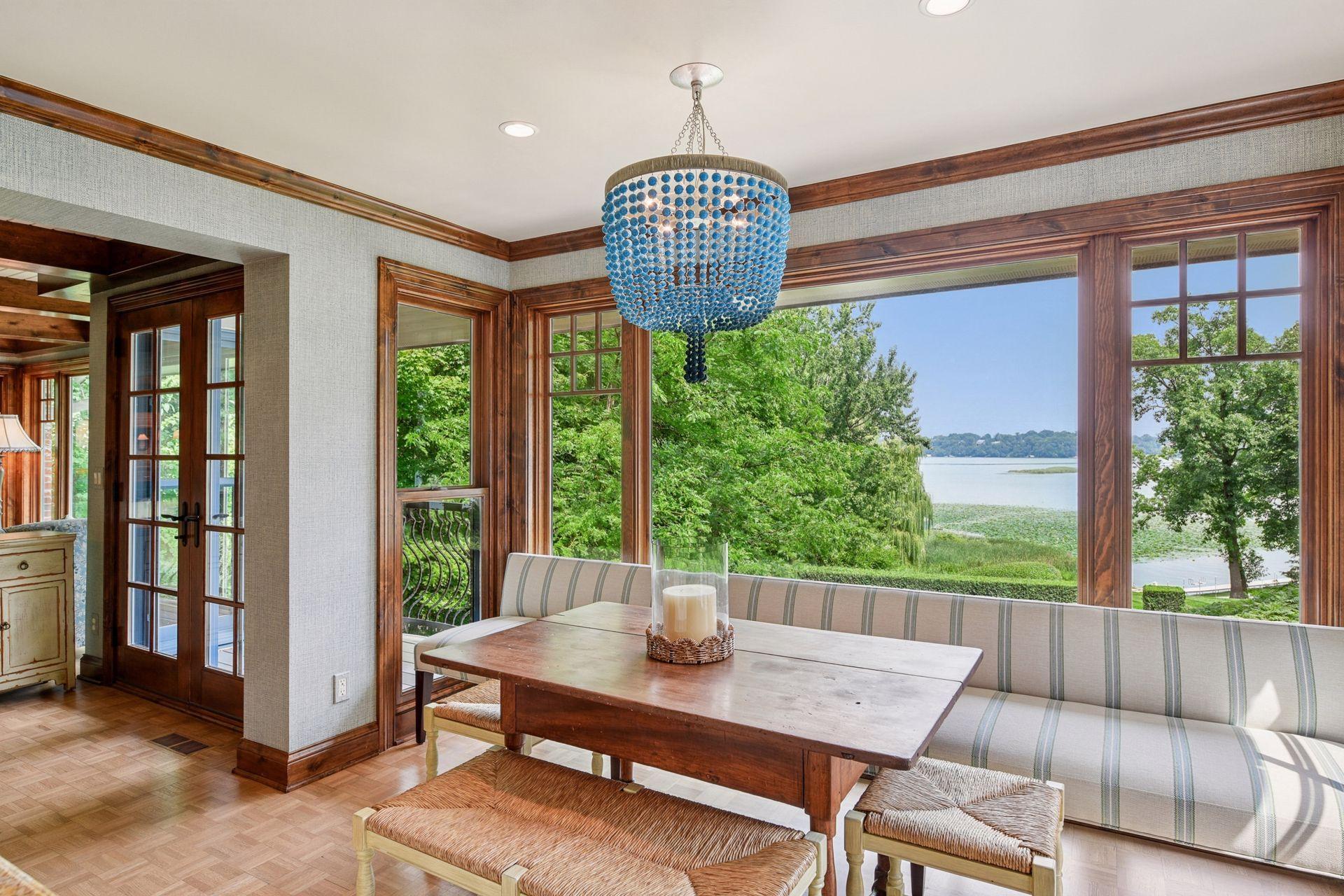 Dining nook with bench seating and incredible views of Lake Minnetonka