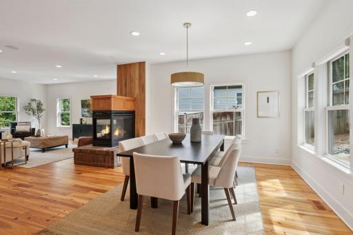 Three sided fireplace creates nice separation