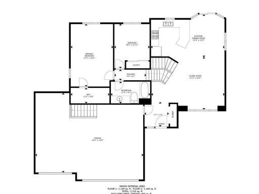 Main level with garage, notice stairway from garage to lower level of home/mud room/laundry room