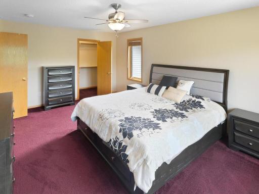 Primary suite with walk-in closet and tranquil views.