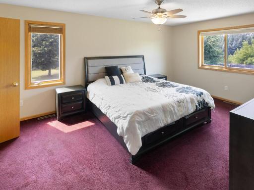 Primary suite with walk-in closet and tranquil views.