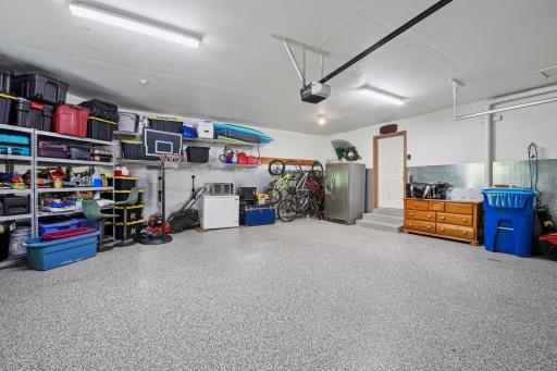 Over-sized 2 car garage with epoxy flooring