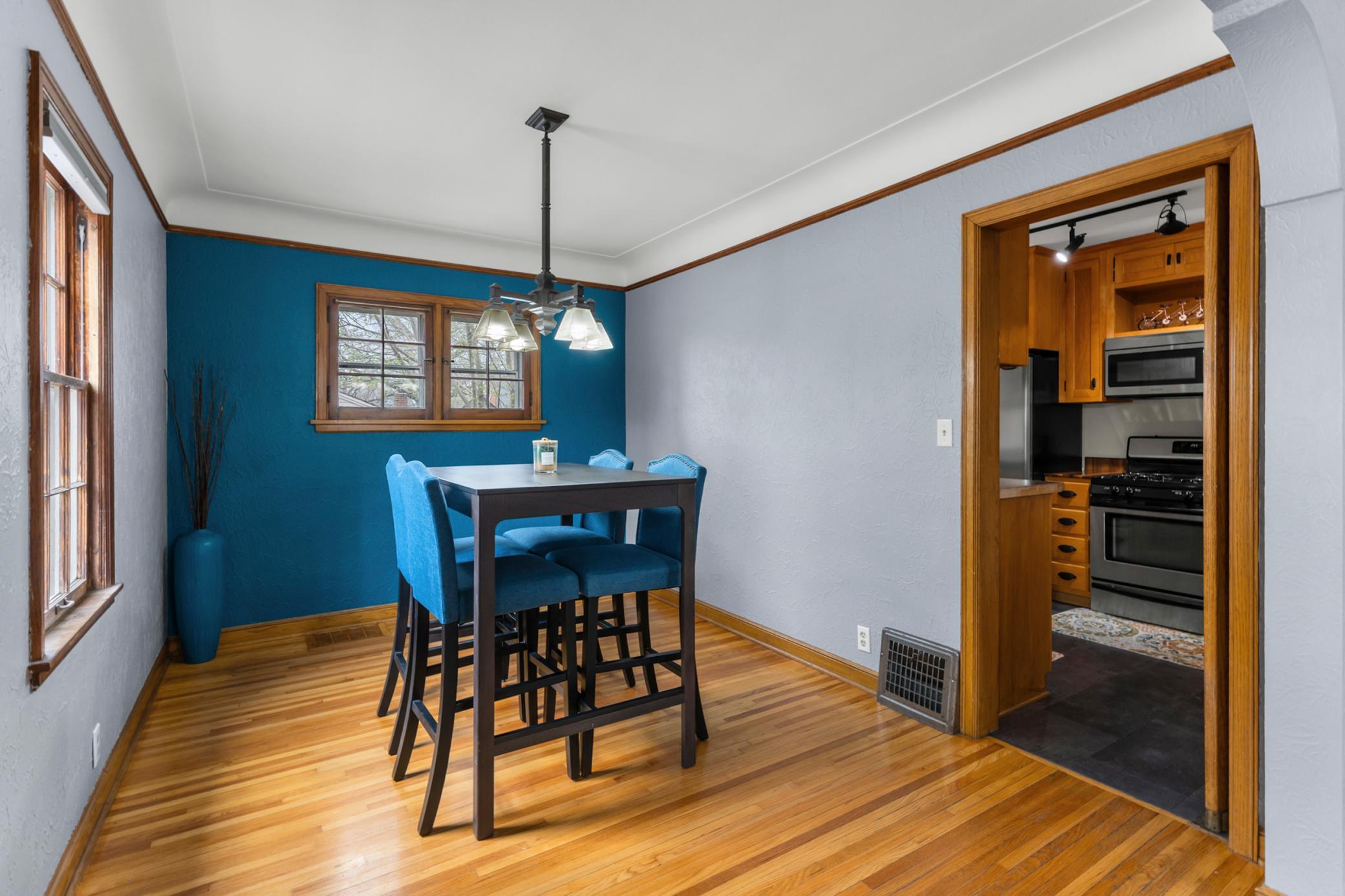 Dining room faces SW for great light.