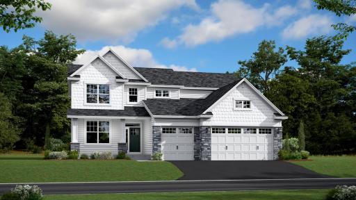 (Exterior rendering, actual homes finishes will vary) Excellent curb appeal on the McKinley!
