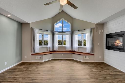 Private retreat with fireplace and serene scenery.