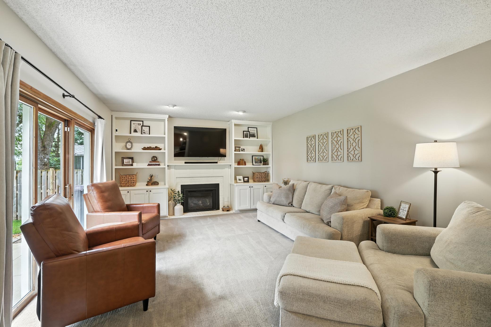 Lovely family room area with gas fireplace