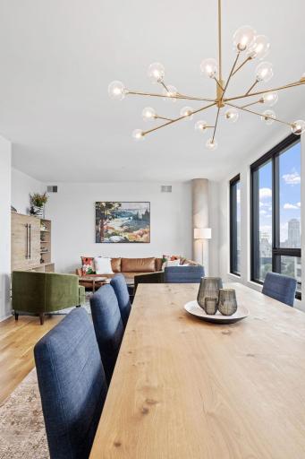 This dining space can easily fit 12-14 people to enjoy views of the river and the Stone Arch Bridge will enjoying each other's company.