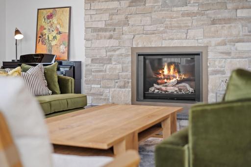 Convenient, remote-controlled gas fireplace.