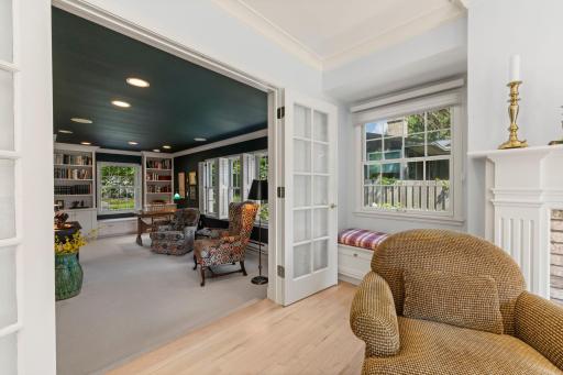 The family room opens to a spacious office