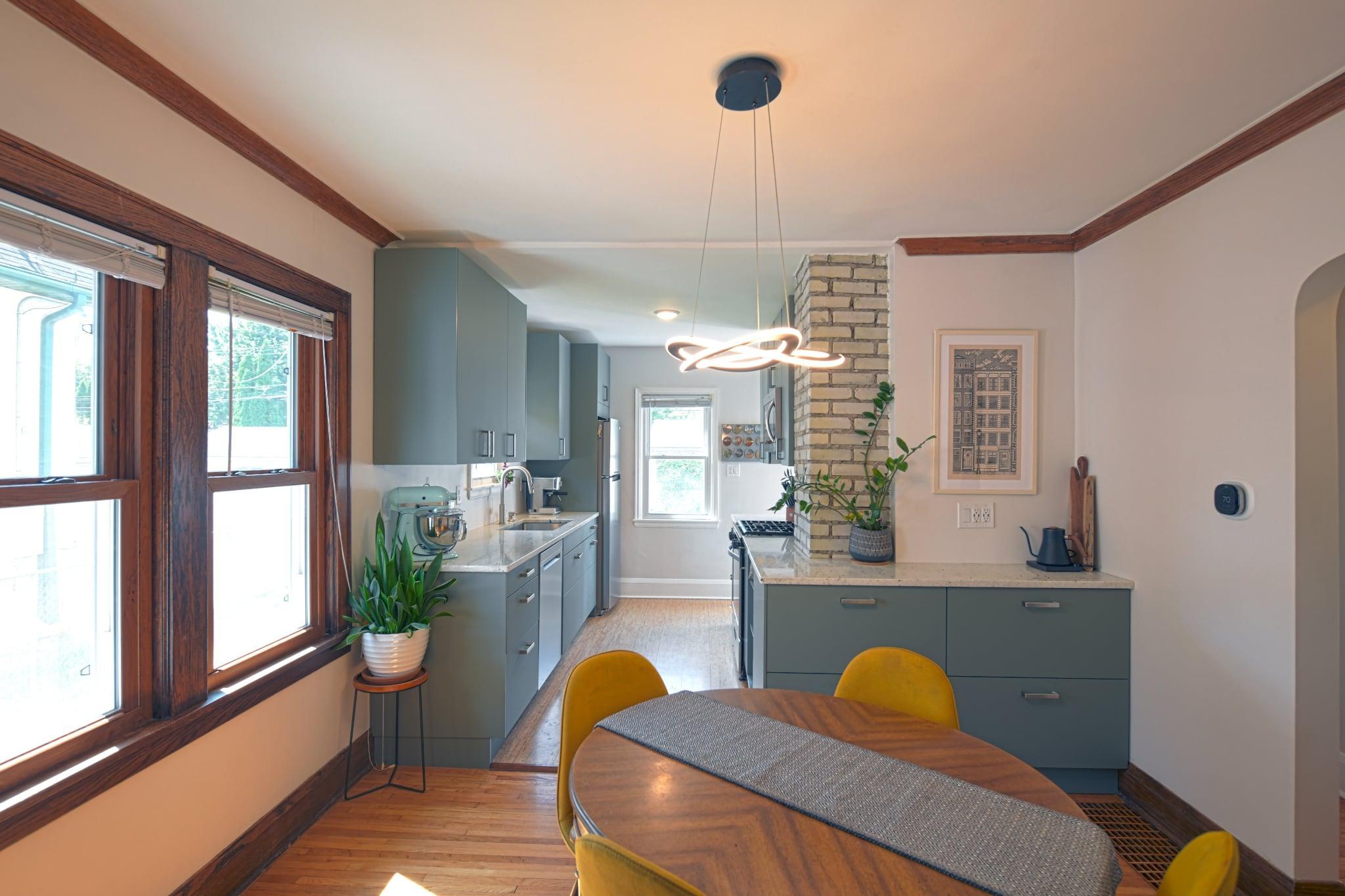 Living room, dining room and kitchen are all connected.