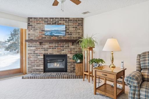 Gas fireplace with brick surround