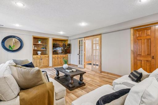 Lower level family room with wood built-ins