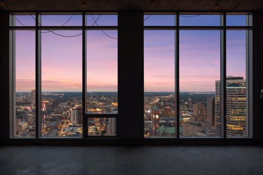 Penthouse sold as raw unbuilt space w/18' ceilings & panoramic views.