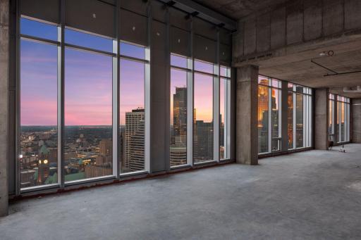 Penthouse sold as raw unbuilt space w/18' ceilings & panoramic views.
