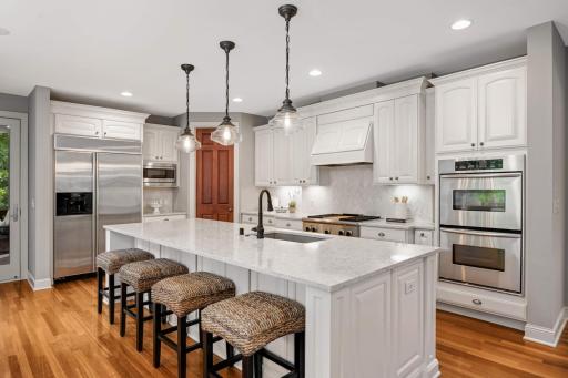 Newly enameled chef's kitchen with Stainless steel appliances and large center island