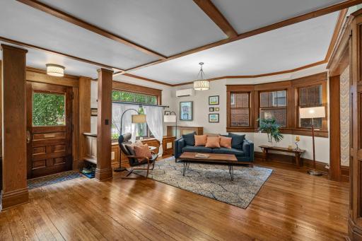 Coffered ceilings, pillars, and bay windows!