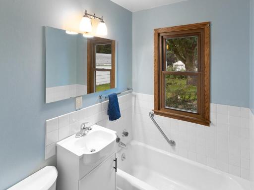 Full bath, new sink, toilet and fresh paint.