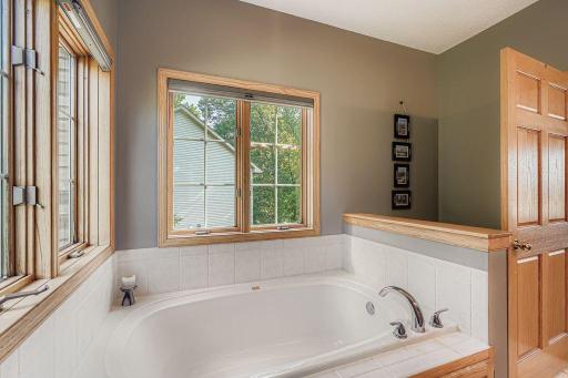 The soaking tub is the final ingredient for this bath oasis