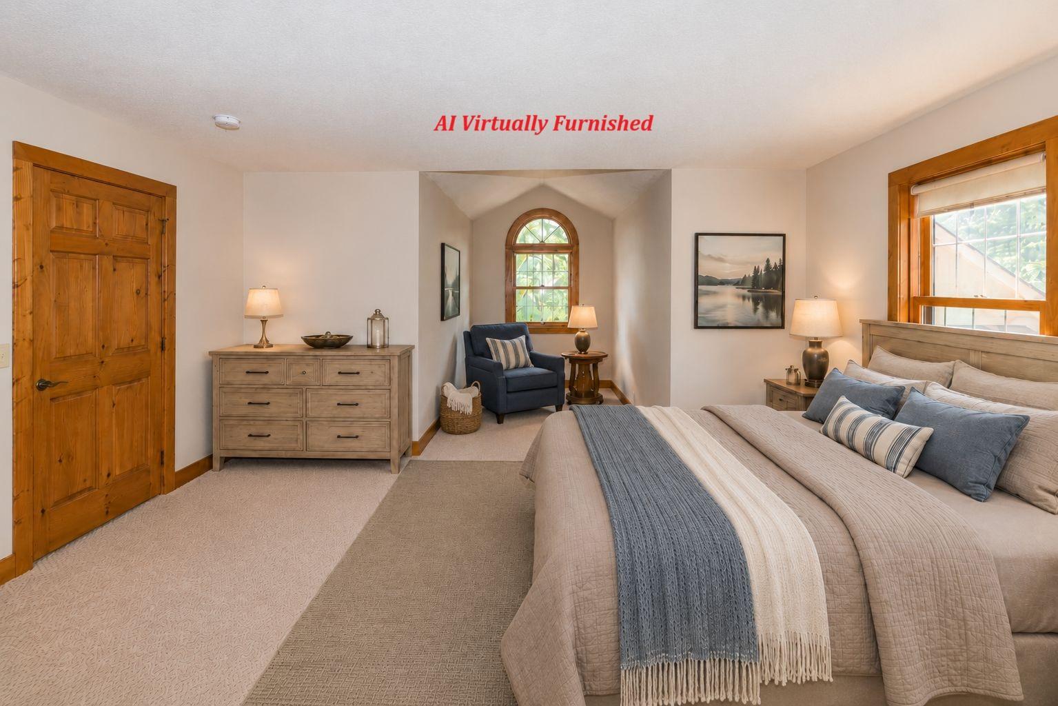 Upper Level South Guest Room Accomodates a King Bed, a Twin Bed and a Sitting Area