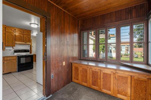 Awesome storage built-ins in screened porch.