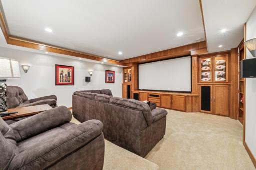 This spacious home theatre is sure to be loved during special theme nights such as the Academy awards, the Masters Tournament, the Super Bowl, etc.