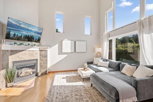 Main level - large living room with vaulted ceilings and windows everywhere, tons of natural light and a gas fireplace!