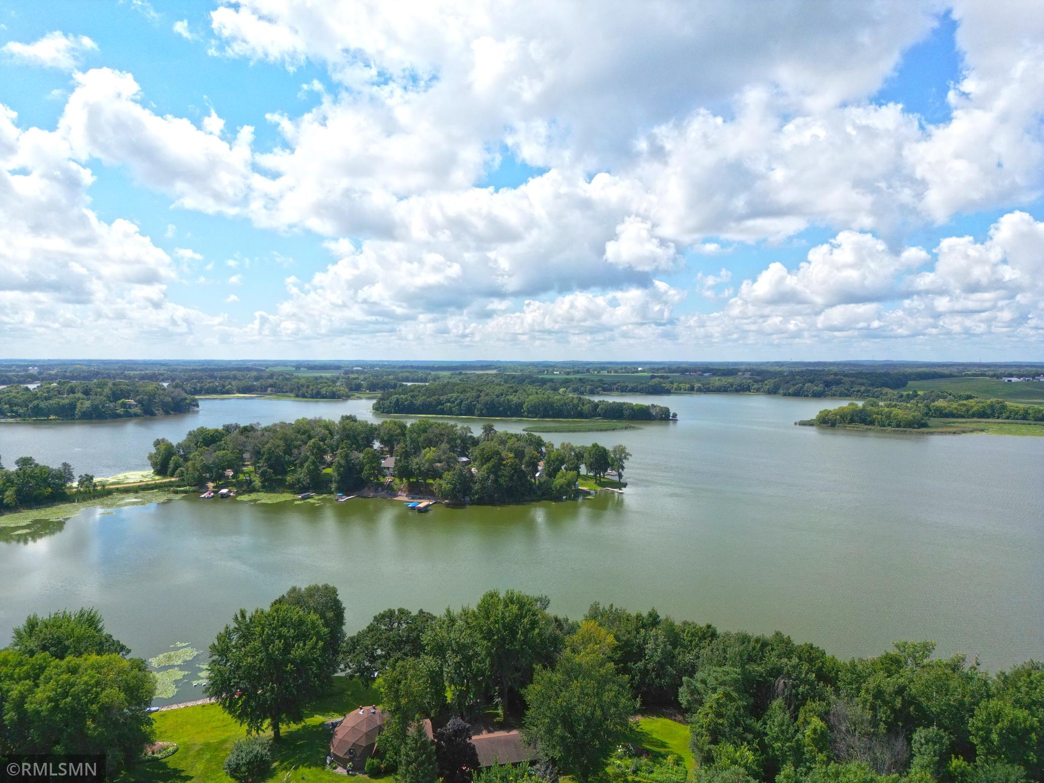 Aerial shot of the peninsula view from your shoreline Mink Lakes island in the background