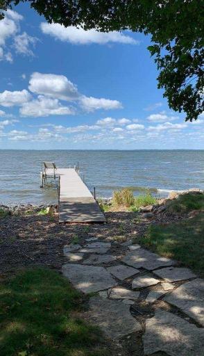 Looking from the stone path across the dock and across the beautiful Lake Mille Lacs