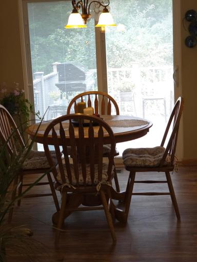 Dining Room overlooks Deck with sliding glass door.