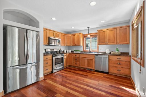 Large kitchen with stainless steel appliances