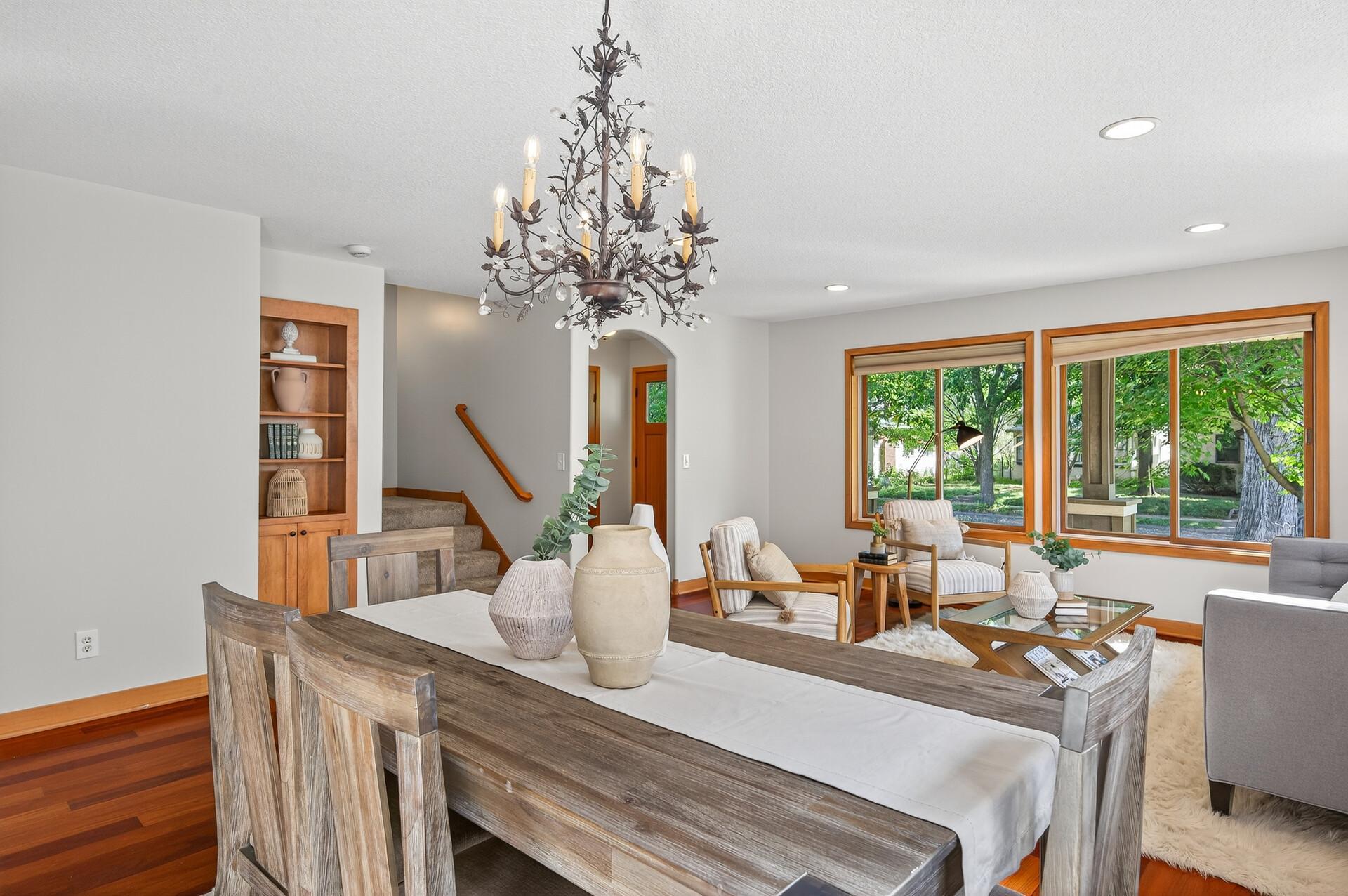 Hardwood flooring covers the main floor