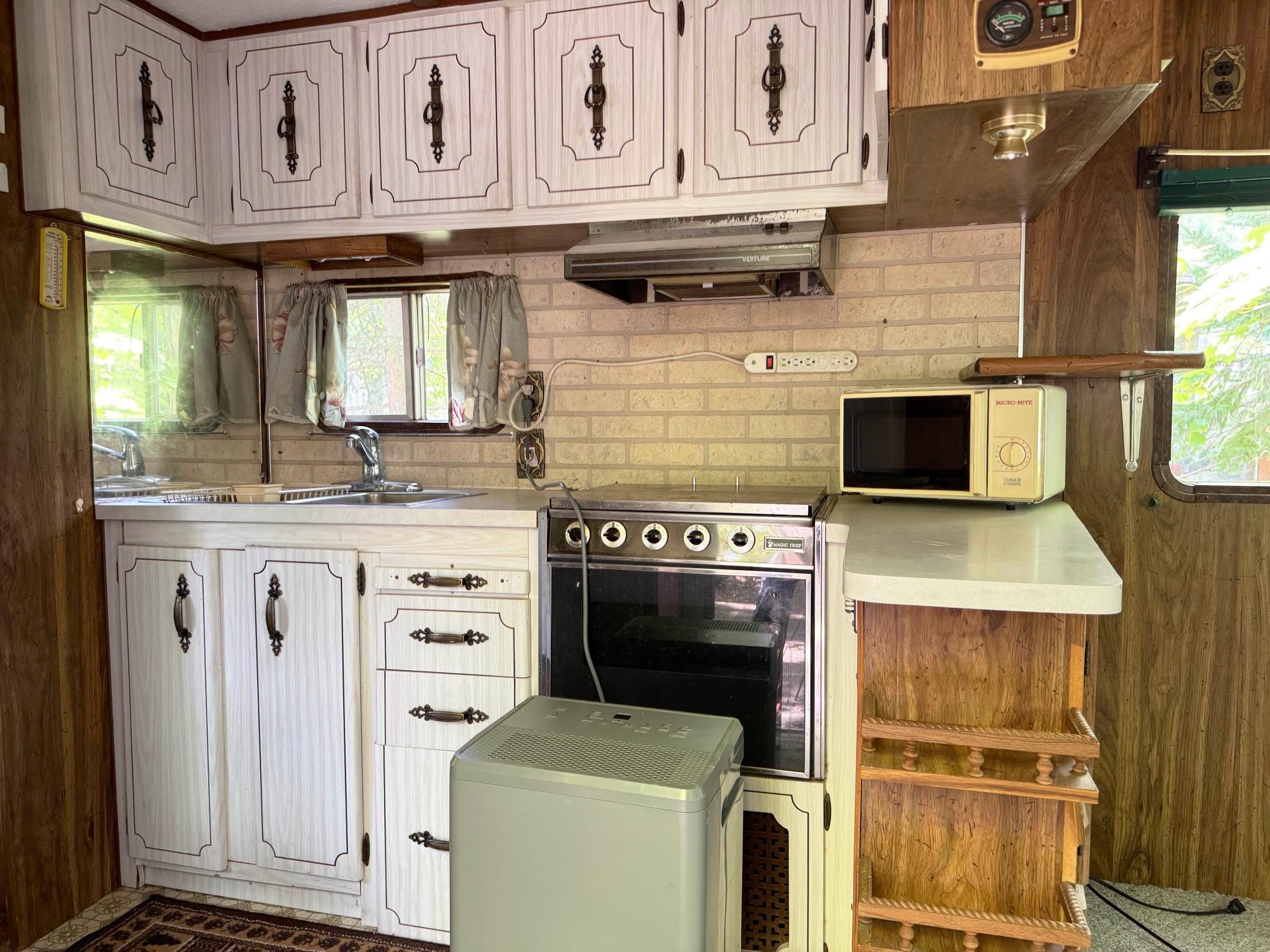 A shot of the kitchen in the camper.