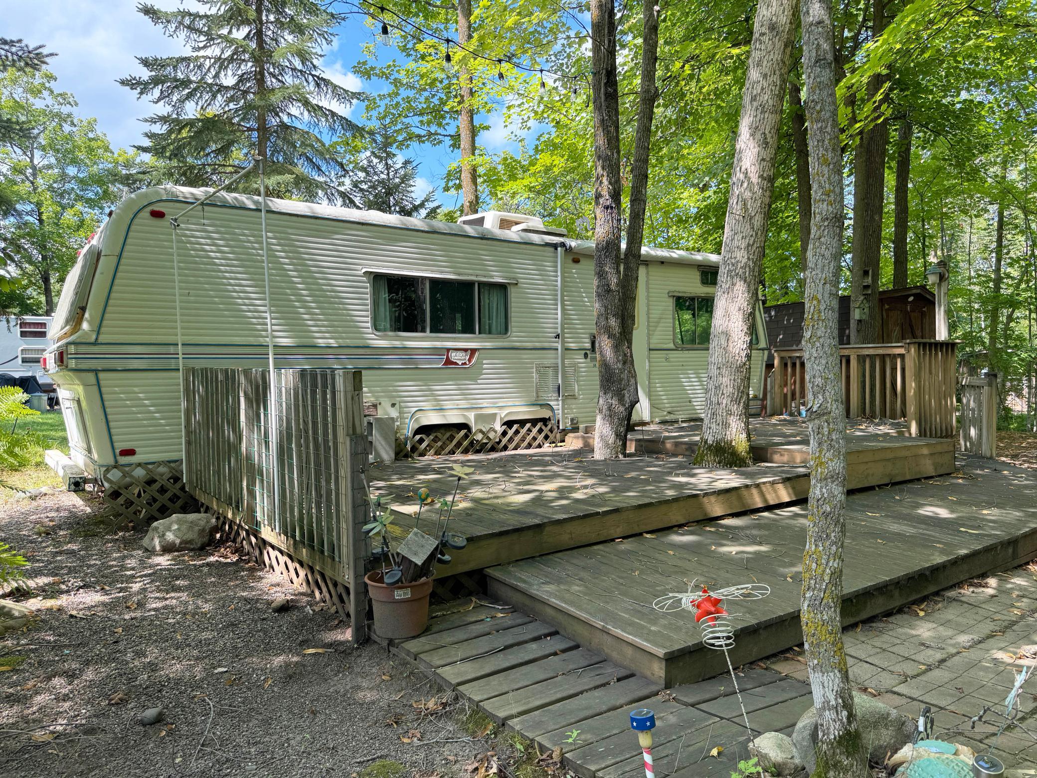 Another angle of the camper's exterior and deck.