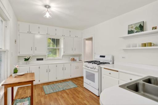 Eat-in kitchen with plenty of cupboard space.