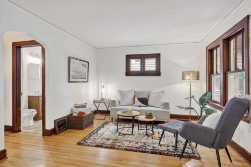 Charming living room with south-facing windows.