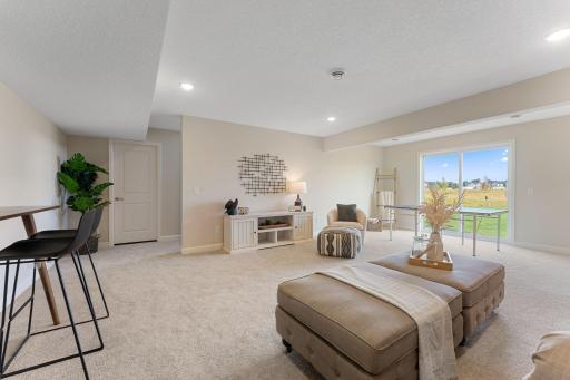 Lower level rec room. Home is built on a walk-out lot and offers sliding glass door to get tot he backyard.