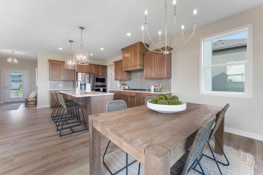 Kitchen overlooking eating area